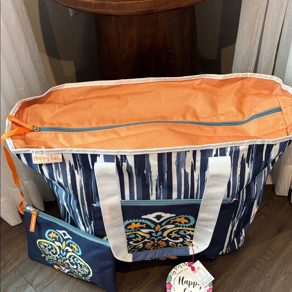 Happy Life Beach,Market,zip top,zip front pct.,toiletry case,vinyl lined,sturdy - Picture 2 of 13